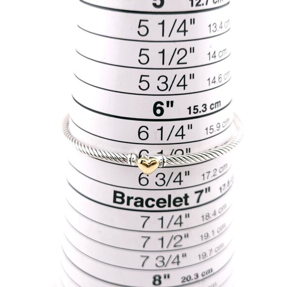 David Yurman Classis Cable 3mm Sterling Silver 18k Gold Heart Station Bracelet - Picture 3 of 10